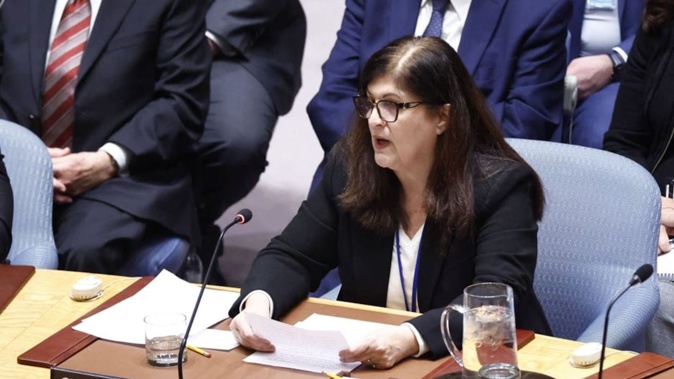 Palestinian Authority's Foreign Minister Varsen Aghabekian speaks during a UN Security Council meeting on Gaza in light of ceasefire and hostage release at the UN HQ in New York City. Photo / AFP