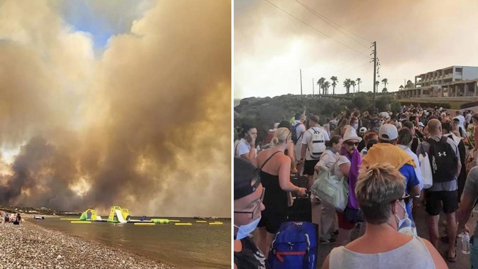 A large blaze burning on Rhodes for the fifth day has forced authorities to order an evacuation of four locations, including two seaside resorts. Photo / AP