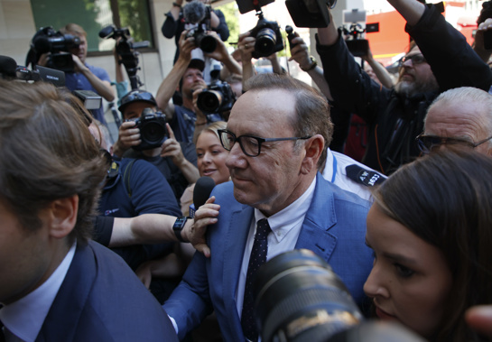 Actor Kevin Spacey arrives at the Westminster Magistrates court in London. Photo / AP