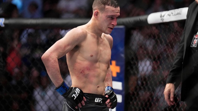 Kai Kara-France suffered a third-round TKO loss to Brandon Moreno. Photo / Getty Images