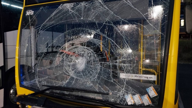 The damage to the bus windshield. Photo / Supplied