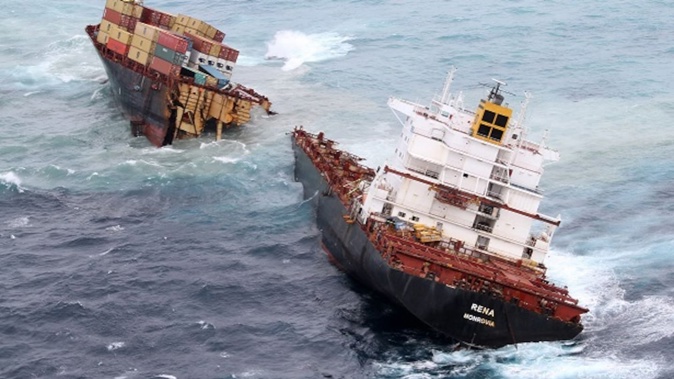 The wreck of the container ship Rena, which foundered on Astrolabe Reef off the coast of Tauranga. Photo / Maritime New Zealand