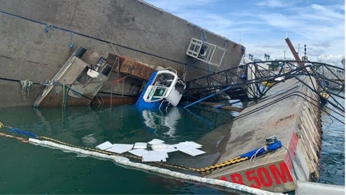 The council says there are no reports of oil in the water, but oil booms have been used as a precaution. Photo / Supplied