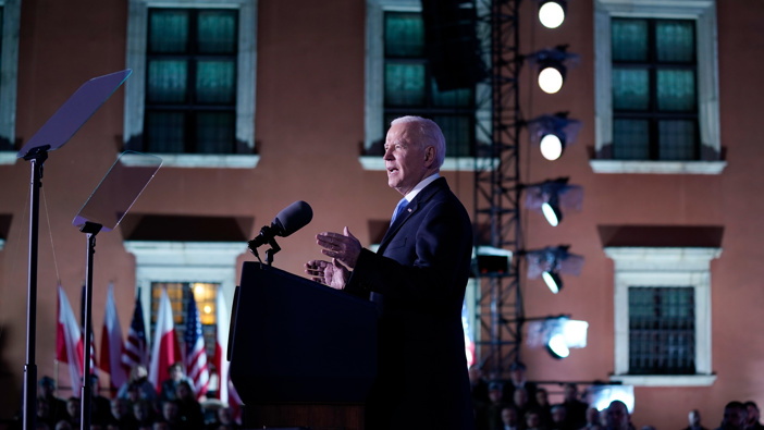 President Joe Biden delivers a speech about the Russian invasion of Ukraine, at the Royal Castle, Saturday, March 26, 2022, in Warsaw, Poland. (Photo / AP)