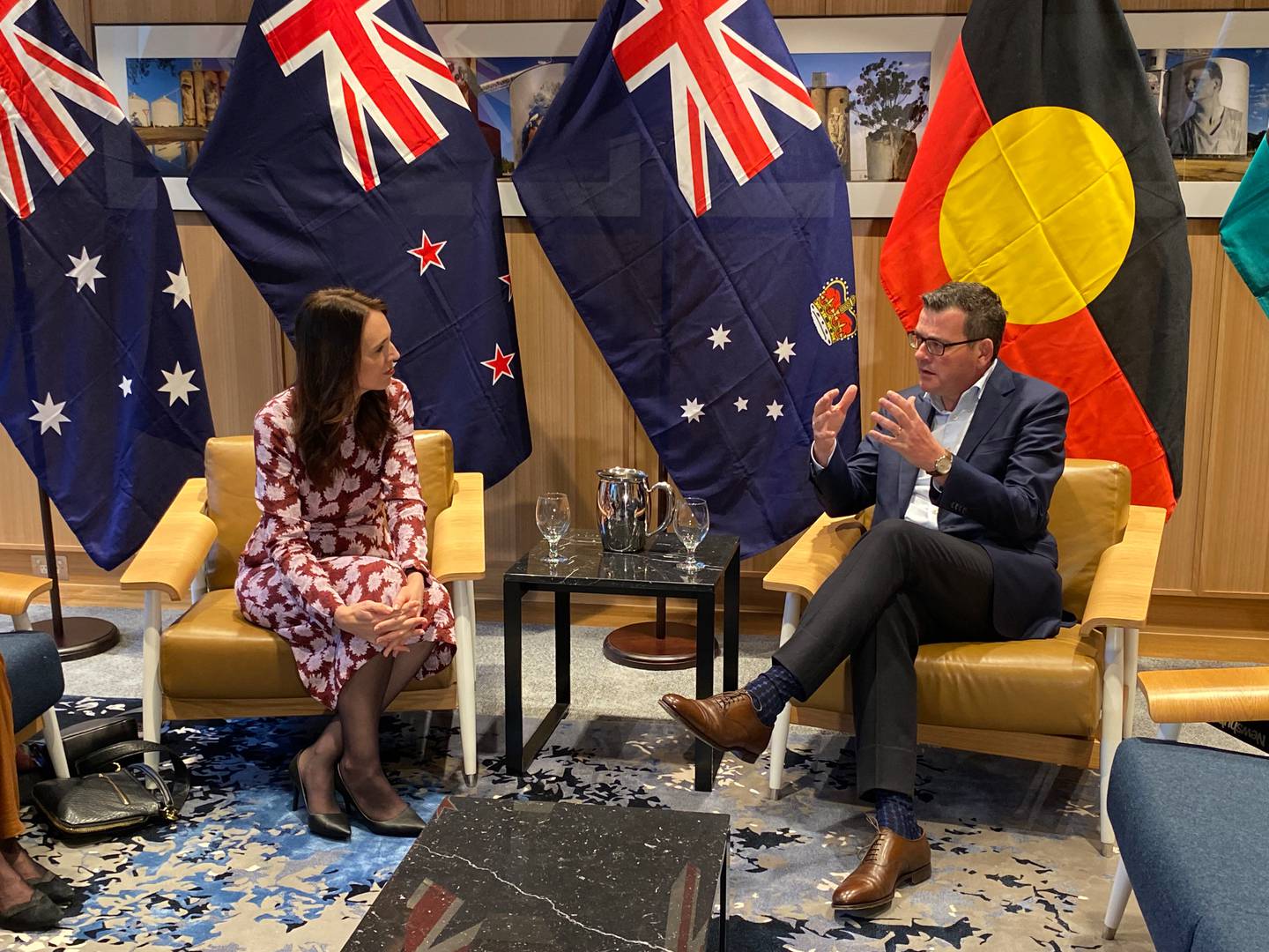 Prime Minister Jacinda Ardern meets Victoria Premier Daniel Andrews in Melbourne. Photo / Jenee Tibshraeny