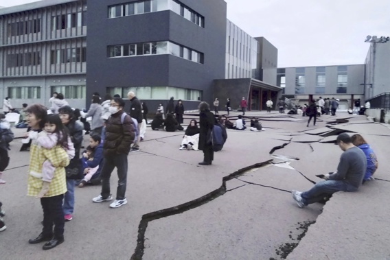 Cracks are seen on the ground in Wajima, Ishikawa prefecture following an earthquake, January 1 2024 Photo / AP