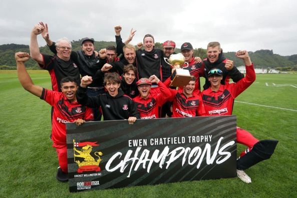 The Taita cricket team after clinching the 2022-23 Ewen Chatfield Trophy. Photo/Supplied