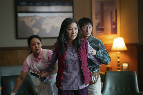 This image released by A24 Films shows, from left, Stephanie Hsu, Michelle Yeoh and Ke Huy Quan in a scene from, "Everything Everywhere All At Once." Photo / AP