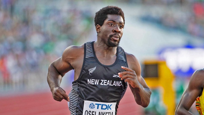Kiwi sprinter Eddie Osei-Nketia in action at the world athletics championships. (Photo / Supplied)