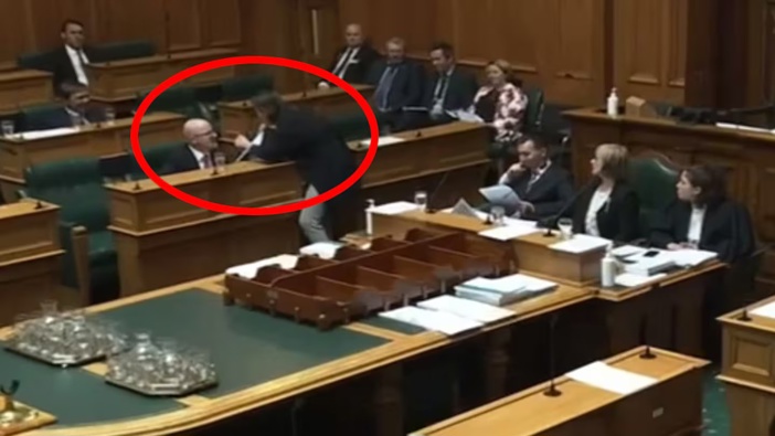 Green Party MP Julie Anne Genter confronts Matthew Doocey in Parliament, May 1, 2024.