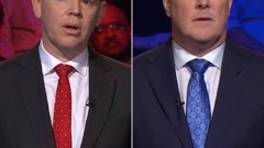 Labour leader Chris Hipkins and National leader Christopher Luxon in the second leaders debate on Three. Photo / Three