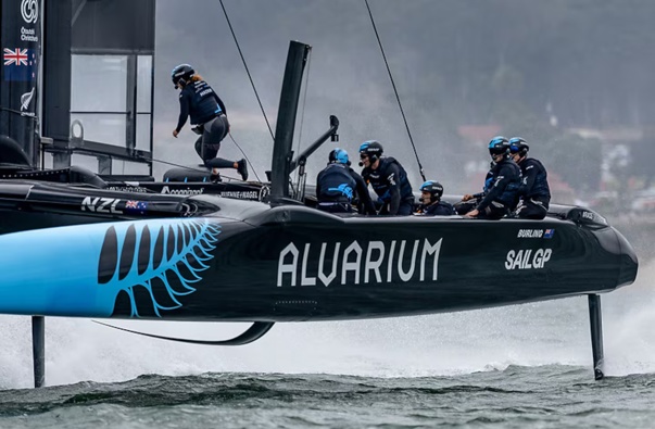 New Zealand SailGP Team helmed by Peter Burling in action on Race Day 1 of the SailGP Season 4 Grand Final in San Francisco. Photo / Jed Jacobsohn for SailGP.
