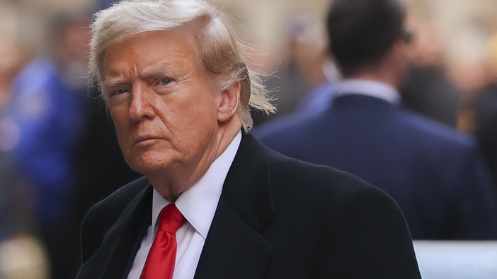 Former President Donald Trump arrives for a press conference at 40 Wall Street after a pre-trial hearing at Manhattan criminal court, Monday, March 25, 2024, in New York. Photo / AP