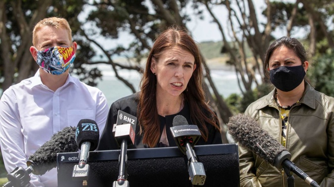 Prime Minister Jacinda Ardern gives an update on traffic light settings today. Photo / Mark Mitchell