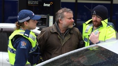 Police said one protester was arrested for breaching bail conditions relating to a previous protest. Photo / Supplied