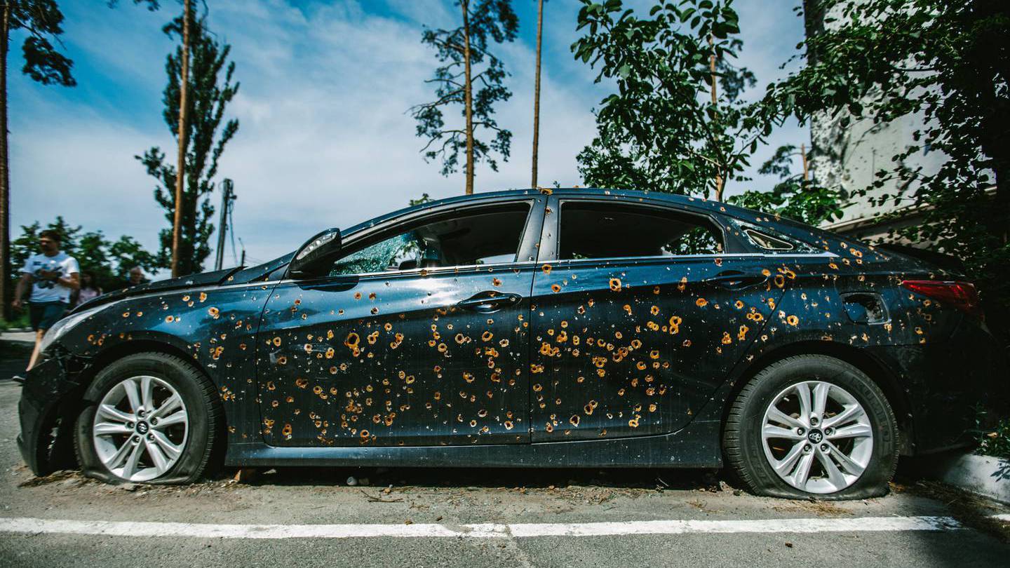 A damaged vehicle in Irpin, Ukraine. Photo / Olena Kalashnikova