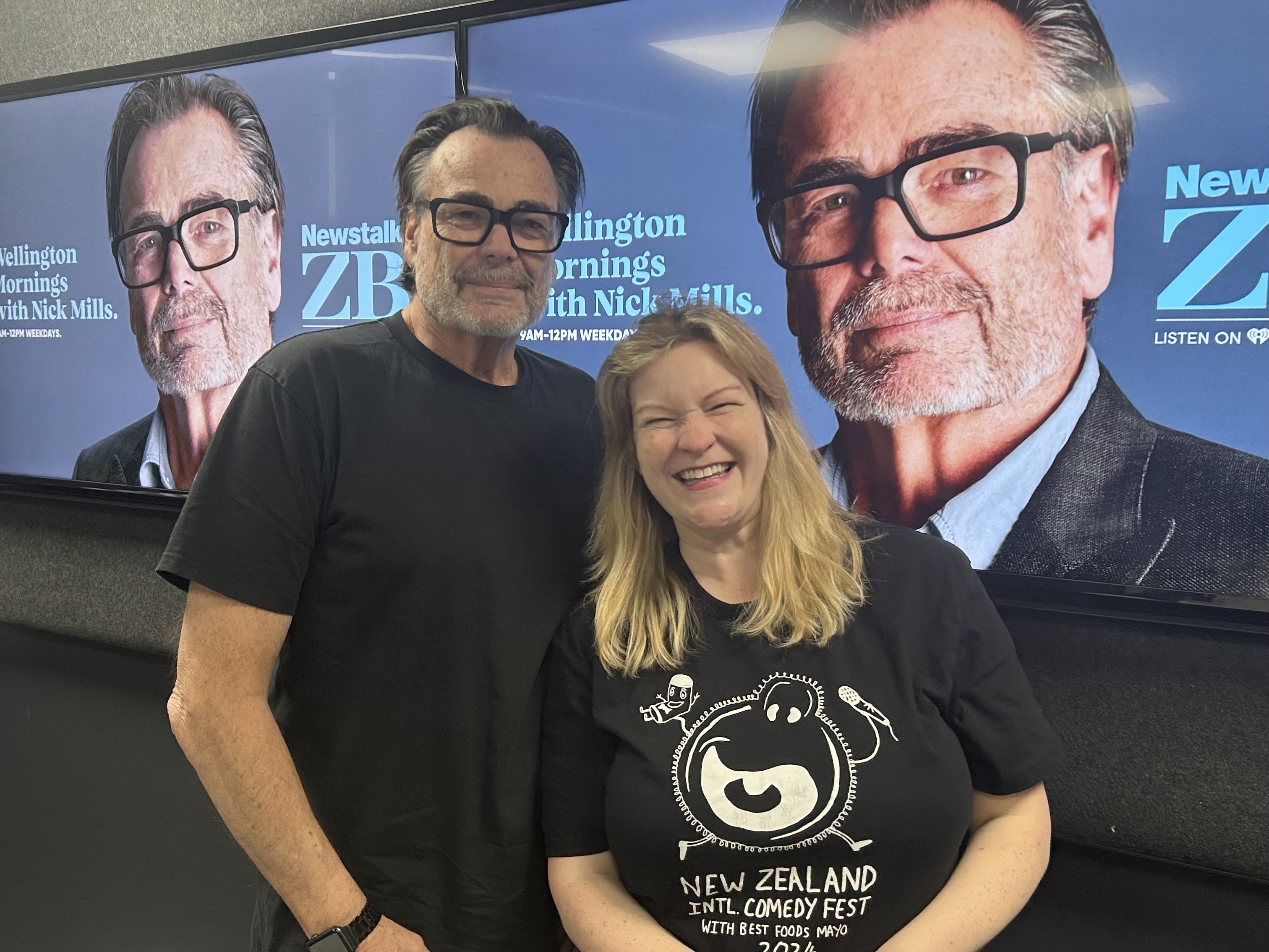 Comedian Samantha Hannah in the studio with Nick Mills
