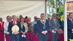 Deputy Prime Minister Winston Peters and Minister of Health Dr Shane Reti at the opening of a new pharmaceutical and medical facility in Tonga. Photo / Grace Fiavaai
