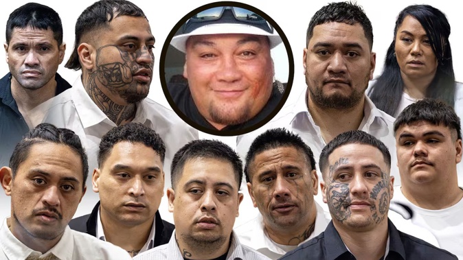 Nine people convicted over the manslaughter of Tauranga man Mitchell Te Kani (Inset), and assaut on his brother, are back in court for the sentencing process. Photo / NZME with inset in black circle of Mitchell Te Kani – Supplied