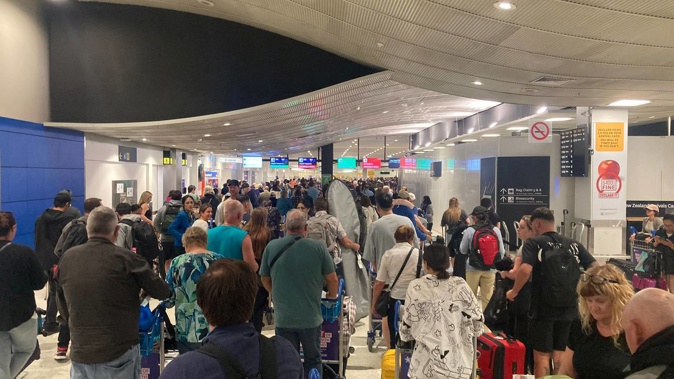 Frustrated passenger James Ryan described the airport as a "madhouse" amid lengthly wait lines for arriving passengers. Photo / James Ryan