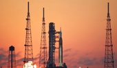 Nasa's Artemis II Space Launch System (SLS) rocket and Orion spacecraft are seen at sunrise at Launch Pad 39B at the Kennedy Space Center in Cape Canaveral, Florida. Photo / Gregg Newton, AFP