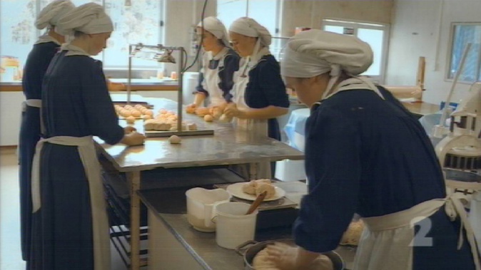 Residents of Gloriavale make food for the community. (Photo / TVNZ)