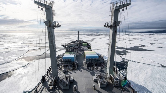 RNZN Aotearoa trip to Antarctica in February 2022 was her maiden voyage through the ice. Photo / Sgt Maria Eves