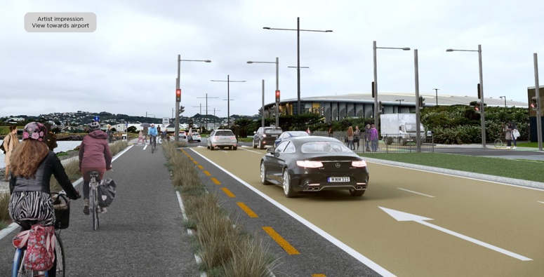 An artist's impression of the proposed pedestrian crossing at Cobham Drive in Kilbirnie. Supplied / LGWM