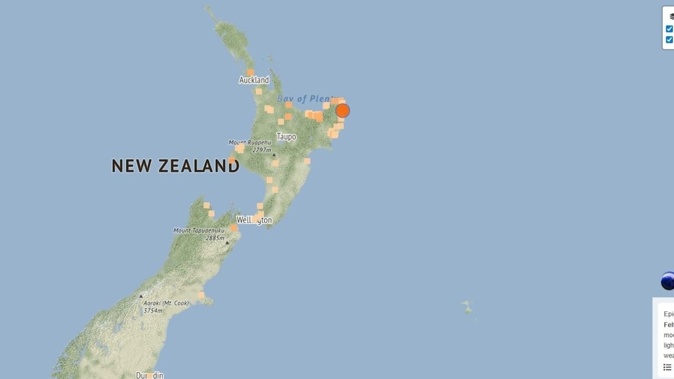 A magnitude 4.6 quake was recorded near Ruatoria on the East Coast on Monday afternoon. Graphic / Geonet