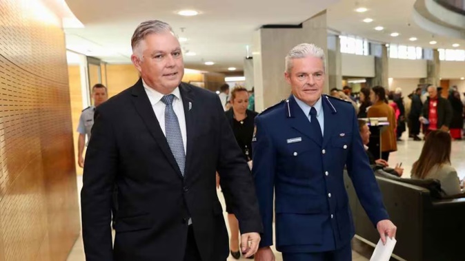 Police Minister Mark Mitchell (left) claims he and Police Commissioner Richard Chambers are aligned over the Government's 500 extra police target. Photo / Mark Mitchell