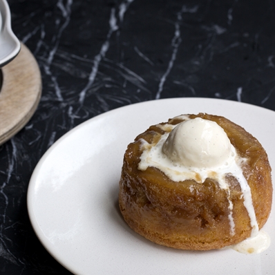 Maple & banana upside-down cake