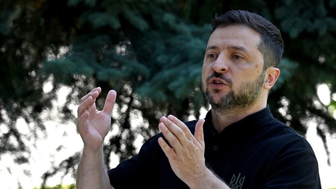 President Volodymyr Zelenskyy announces an arrest in the shooting of former parliament speaker Andriy Parubiy in Lviv. Photo / Sergei Supinsky, AFP