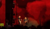 James Hetfield (left) and Kirk Hammett shred their guitars at Metallica's Eden Park concert last night. Photo / Corey Fleming