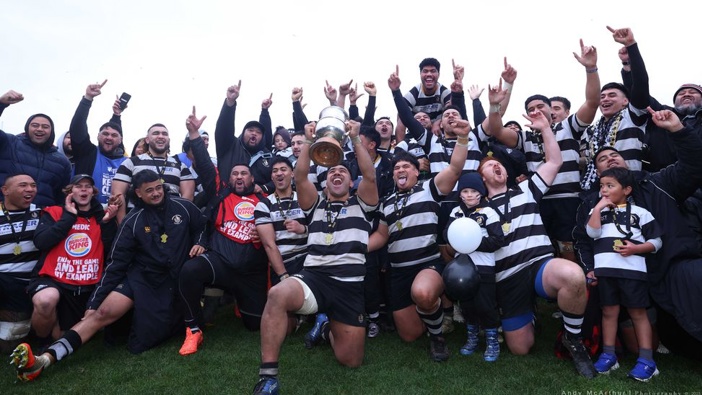 Oriental Rongotai celebrating their 2023 Jubilee Cup win. Photo / Supplied