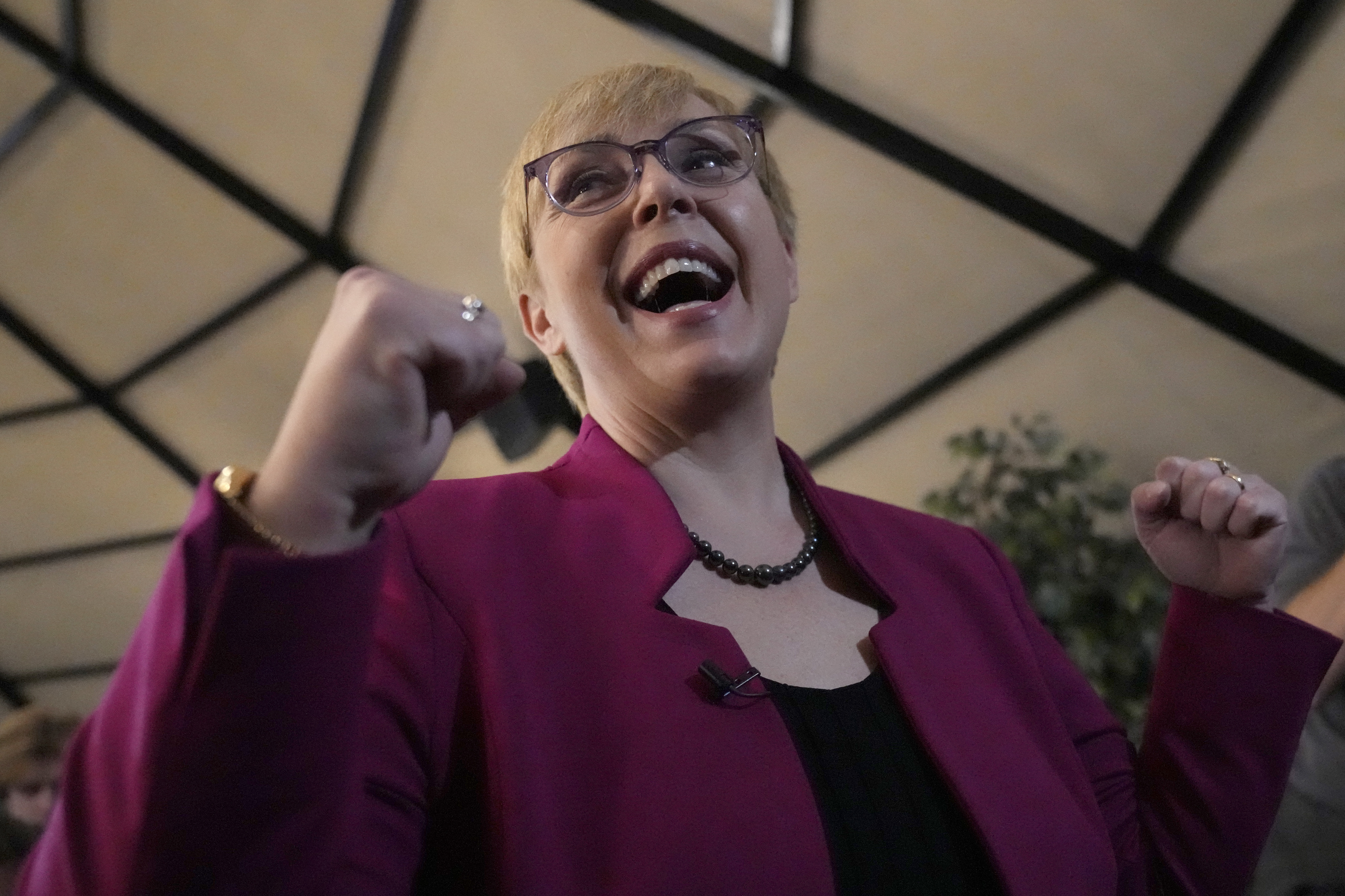 Liberal candidate Natasa Pirc Musarat celebrates at her electoral headquarters in Ljubljana, Slovenia, Sunday, Nov. 13, 2022. Preliminary results of the Slovenian presidential election show Pirc's lead.  Photo / AP
