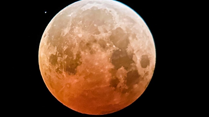 Peter Lucas captured the Blood Moon on his Iphone from New Plymouth. Photo / Peter Lucas