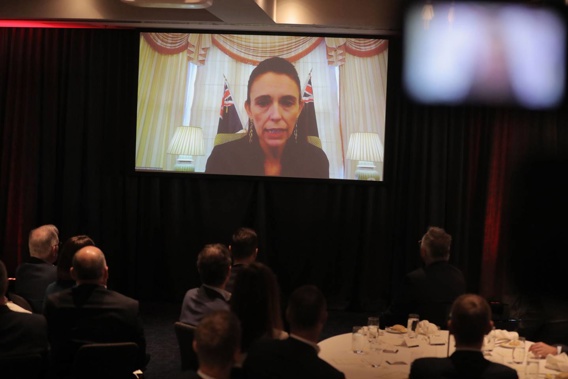 Prime Minister Jacinda Ardern spoke to today's Business NZ gathering via Zoom. (Photo / Michael Craig)