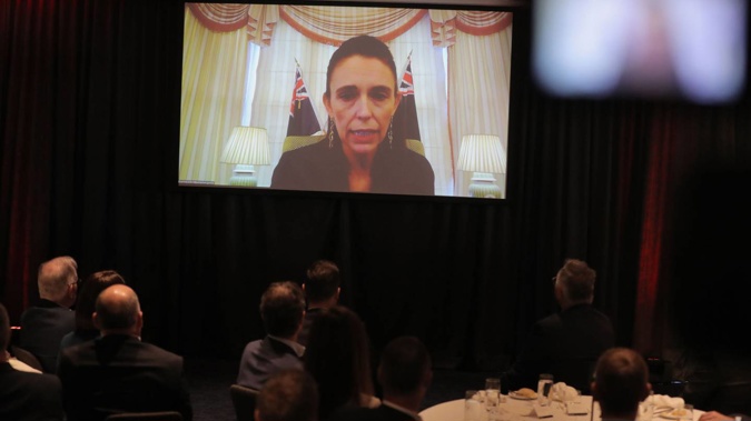 Prime Minister Jacinda Ardern spoke to today's Business NZ gathering via Zoom. (Photo / Michael Craig)