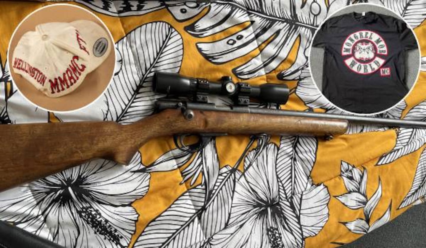 Police have arrested two Mongrel Mob members and one associate after they allegedly carried out a violent and unprovoked assault against a man in front of his children in Hamilton over the weekend. Photos / Police