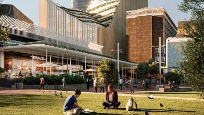 The Symphony Centre, a 21-storey apartment, office and retail development planned for above Auckland's City Rail Link Te Waihoritiu mid-town station.