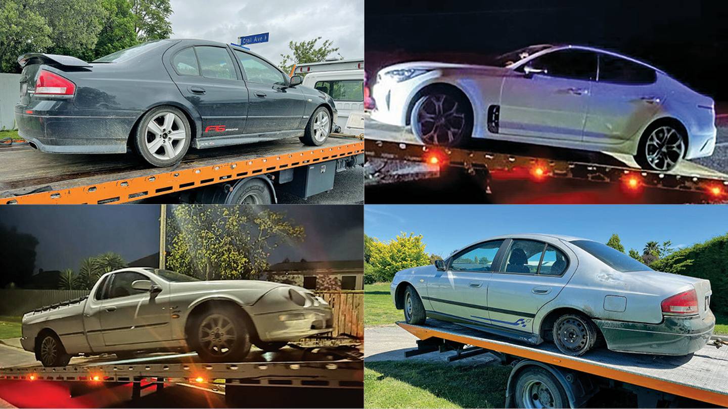 Four vehicles impounded by police in Hawke's Bay earlier in December. There were over 200 infringements issued to drivers, 10 vehicles impounded, 14 driver's licences suspended, four arrests and three drivers being processed for alcohol-related driver offending on Boxing Day. Photo / NZ Police