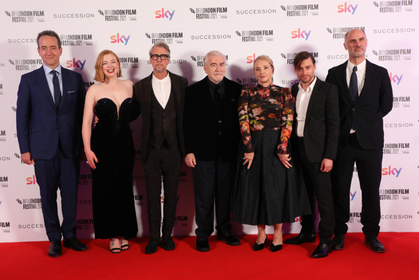 The cast of 'Succession' at the show's European Premiere for its third season, during the 65th BFI London Film Festival. (Photo / Getty)