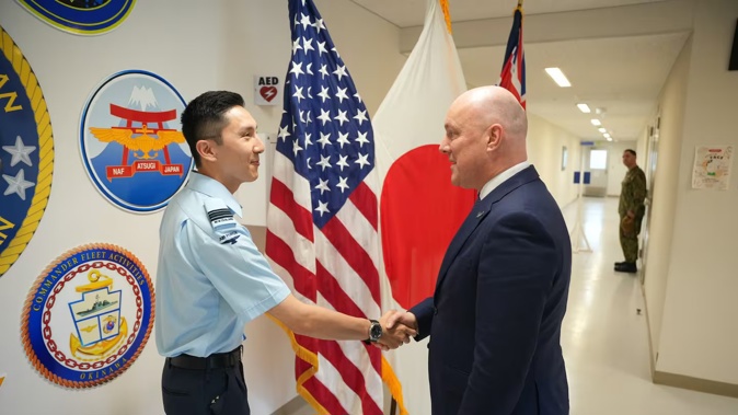 Prime Minister Christopher Luxon meeting personnel at the Yokosuka Naval Base in Tokyo, Japan.