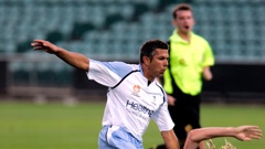 Auckland FC coach Steve Corica in his playing days against the New Zealand Knights. Photo / Photosport
