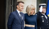 The French President Emmanuel Macron and the First Lady Brigitte Macron. (Photo by Telmo Pinto/SOPA Images/LightRocket via Getty Images)