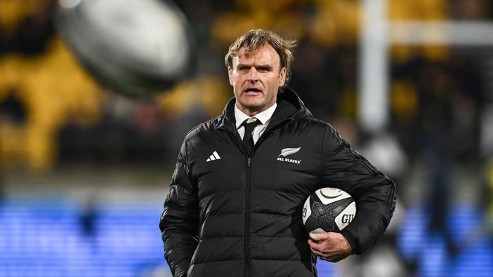 All Blacks coach Scott Robertson watched as his men put on a ruthless display against France, in Wellington. Photo / Photosport