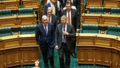 Prime Minister Christopher Luxon and Labour leader Chris Hipkins lead MPs into the debating chamber during the State Opening of Parliament. Photo / Mark Mitchell