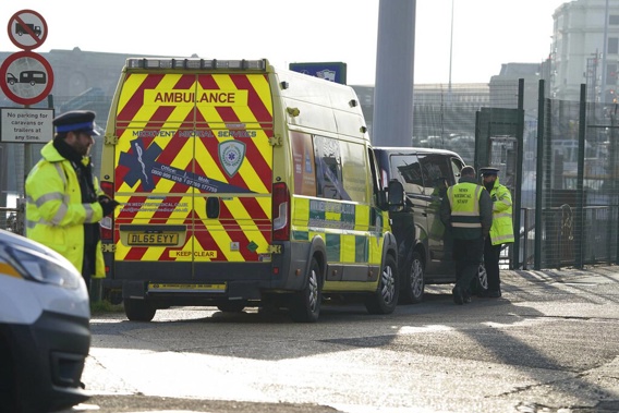 An ambulance arrives at the Port of Dover, after a large search and rescue operation was launched in the Channel. Four people are confirmed dead. Photo / AP