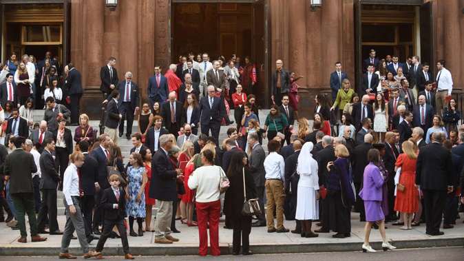 Worshippers leave after last year's Red Mass at the Cathedral of St Matthew the Apostle in DC. Photo / Astrid Riecken, for The Washington Post