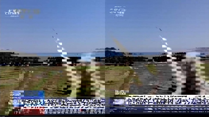 In this image taken from video footage run by China's CCTV, a projectile is launched from an unspecified location in China. Photo / AP